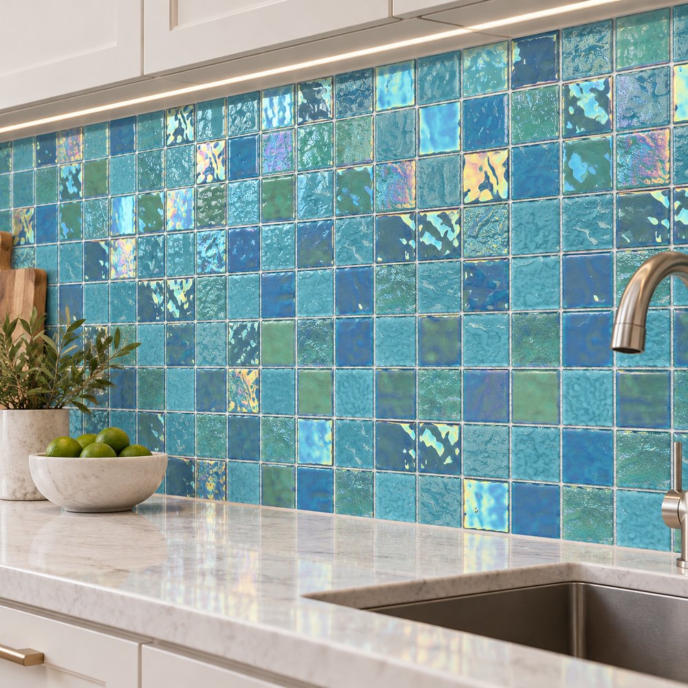 Light Aqua Iridescent Glass Mosaic Tiles TQ36-FF7013