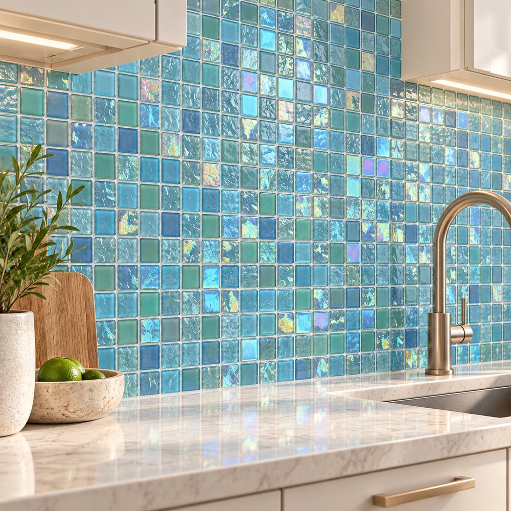 Light Aqua Iridescent Glass Mosaic Tiles TQ36-FF7014