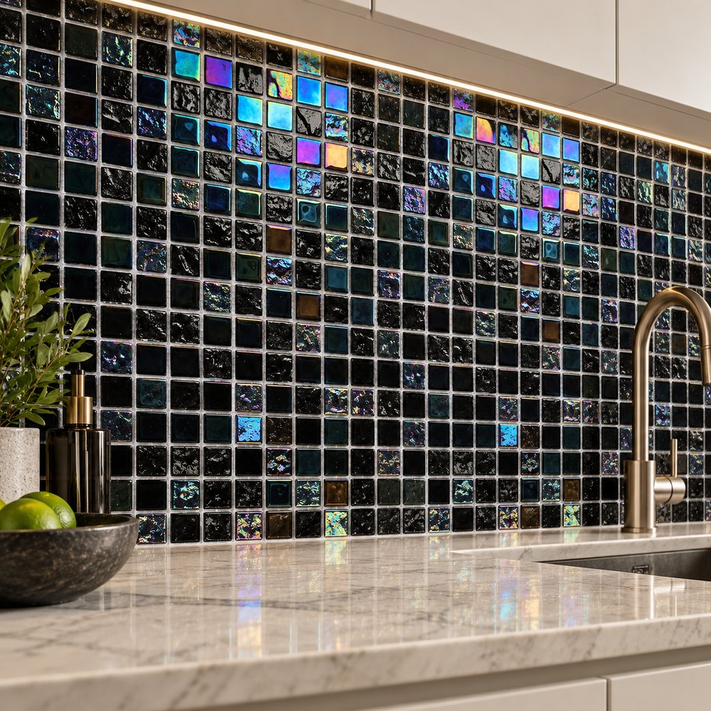 Black Iridescent Glass Mosaic Tiles TQ36-FF7016