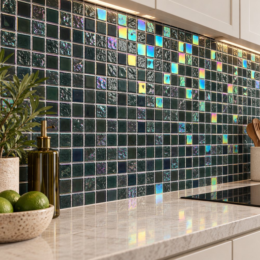Deep Green Iridescent Glass Mosaic Tiles TQ36-FF7018