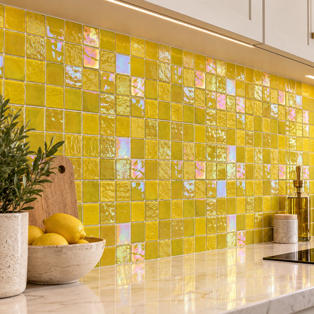 Yellow Iridescent Glass Mosaic Tiles TQ36-FF7019