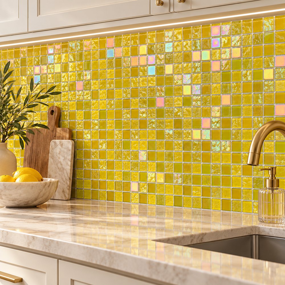 Yellow Iridescent Glass Mosaic Tiles TQ36-FF7020