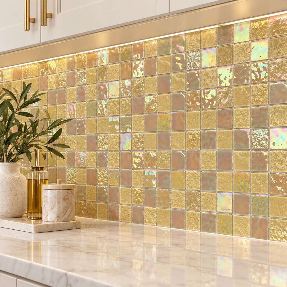 Champagne Gold Iridescent Glass Mosaic Tiles TQ36-FF7021