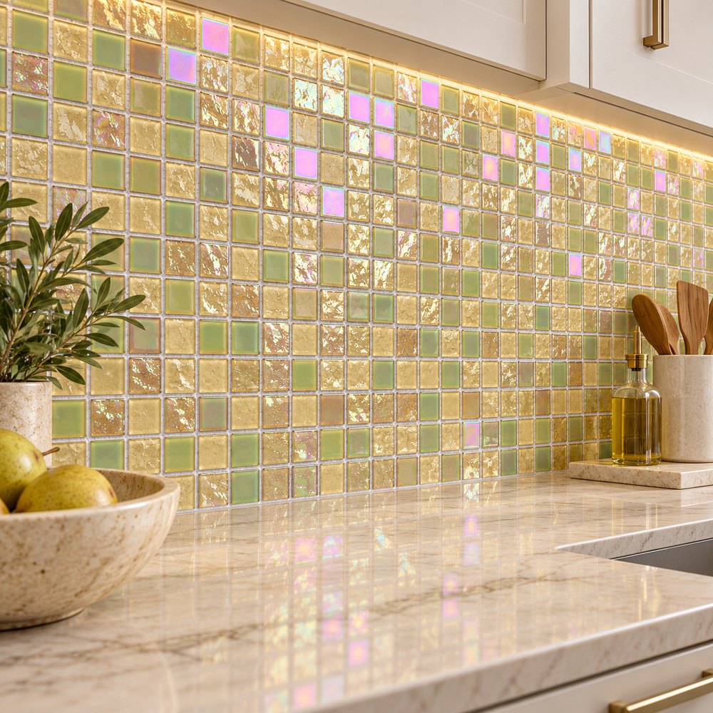 Champagne Gold Iridescent Glass Mosaic Tiles TQ36-FF7022