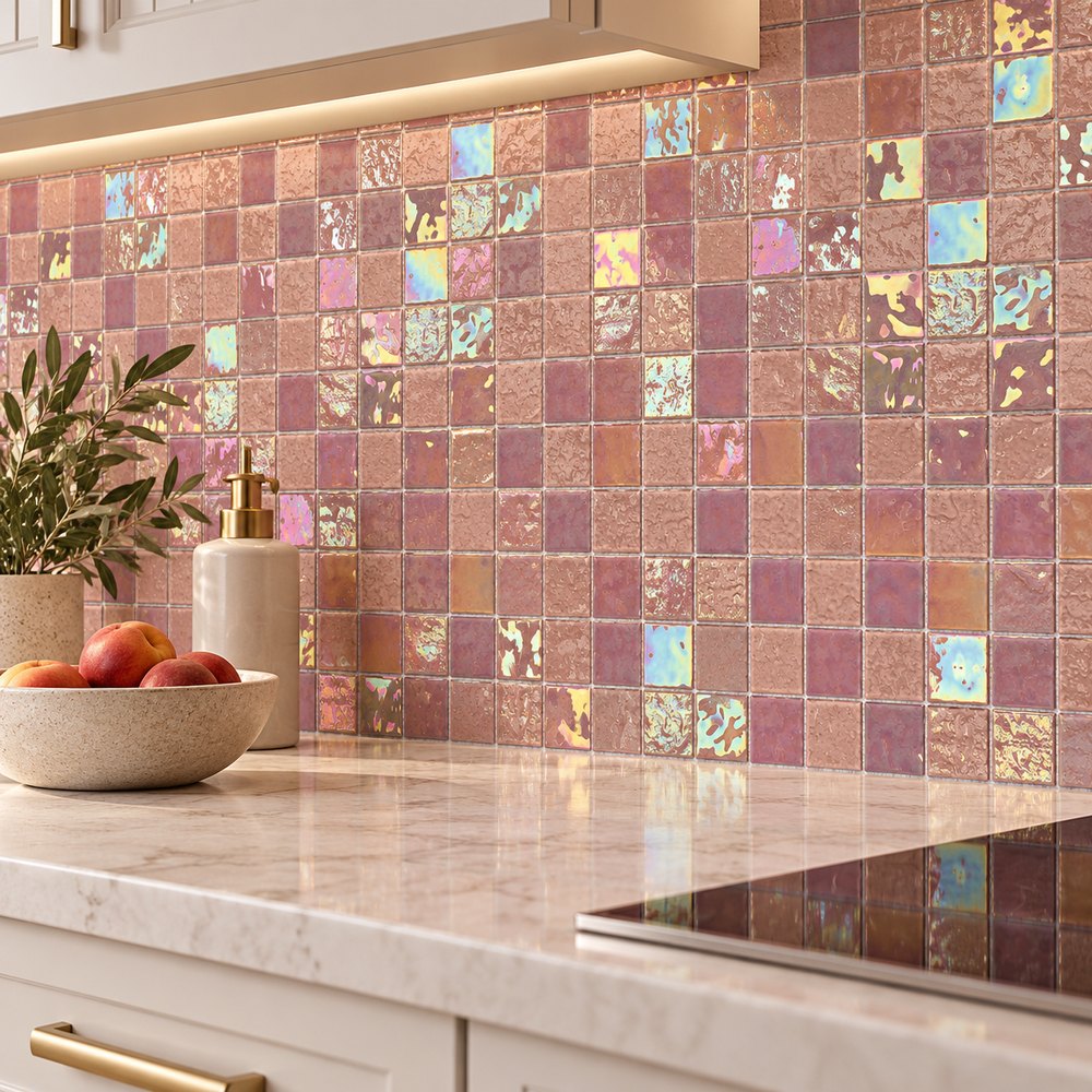 Rose Pink Iridescent Glass Mosaic Tiles TQ36-FF7023