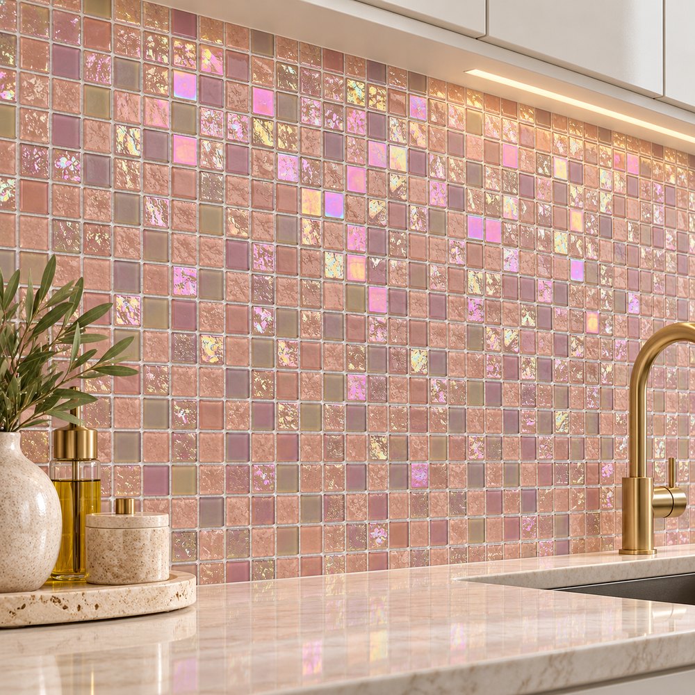 Rose Pink Iridescent Glass Mosaic Tiles TQ36-FF7024