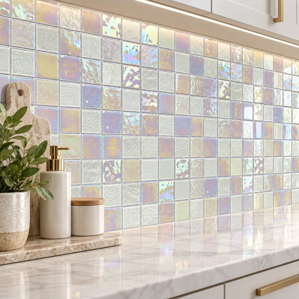 Pearl White Iridescent Glass Mosaic Tiles TQ36-FF7025
