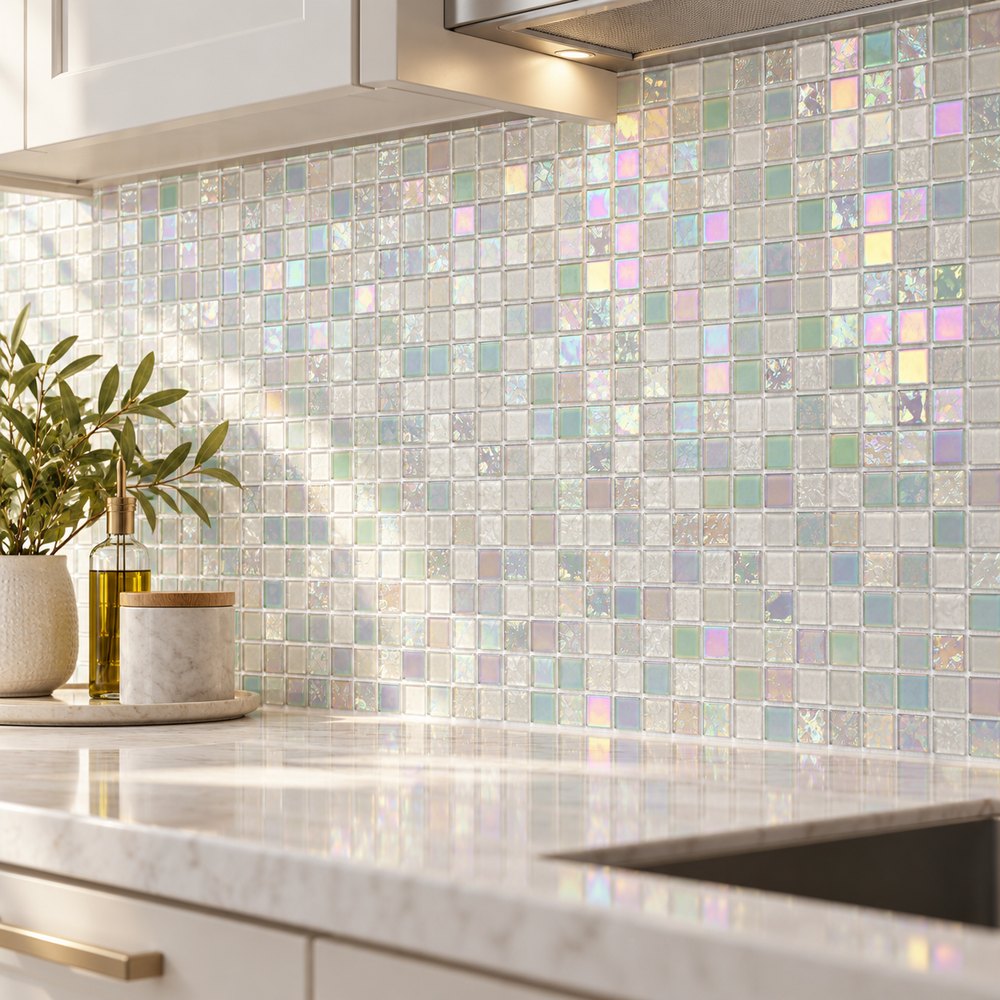 Pearl White Iridescent Glass Mosaic Tiles TQ36-FF7026