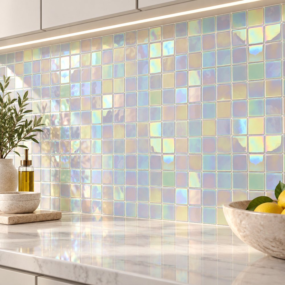 Opal White Iridescent Glass Mosaic Tiles TQ36-FF7027