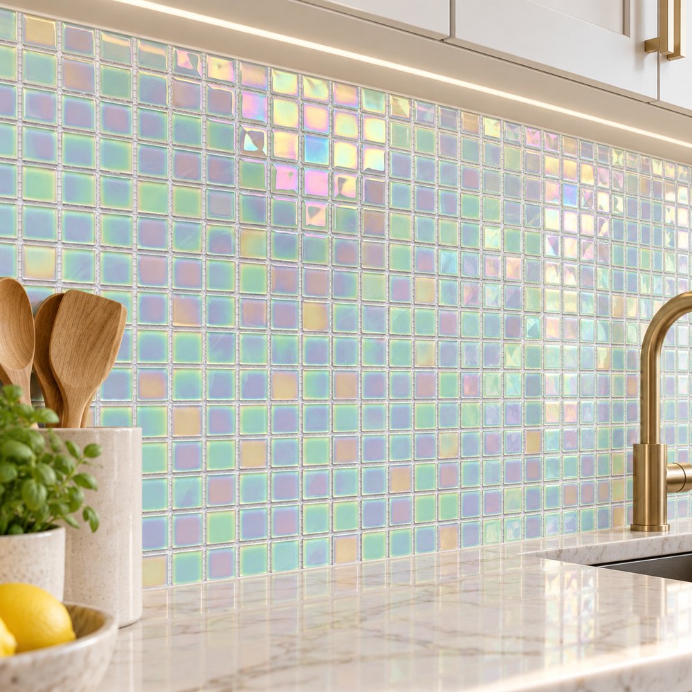 Opal White Iridescent Glass Mosaic Tiles TQ36-FF7028