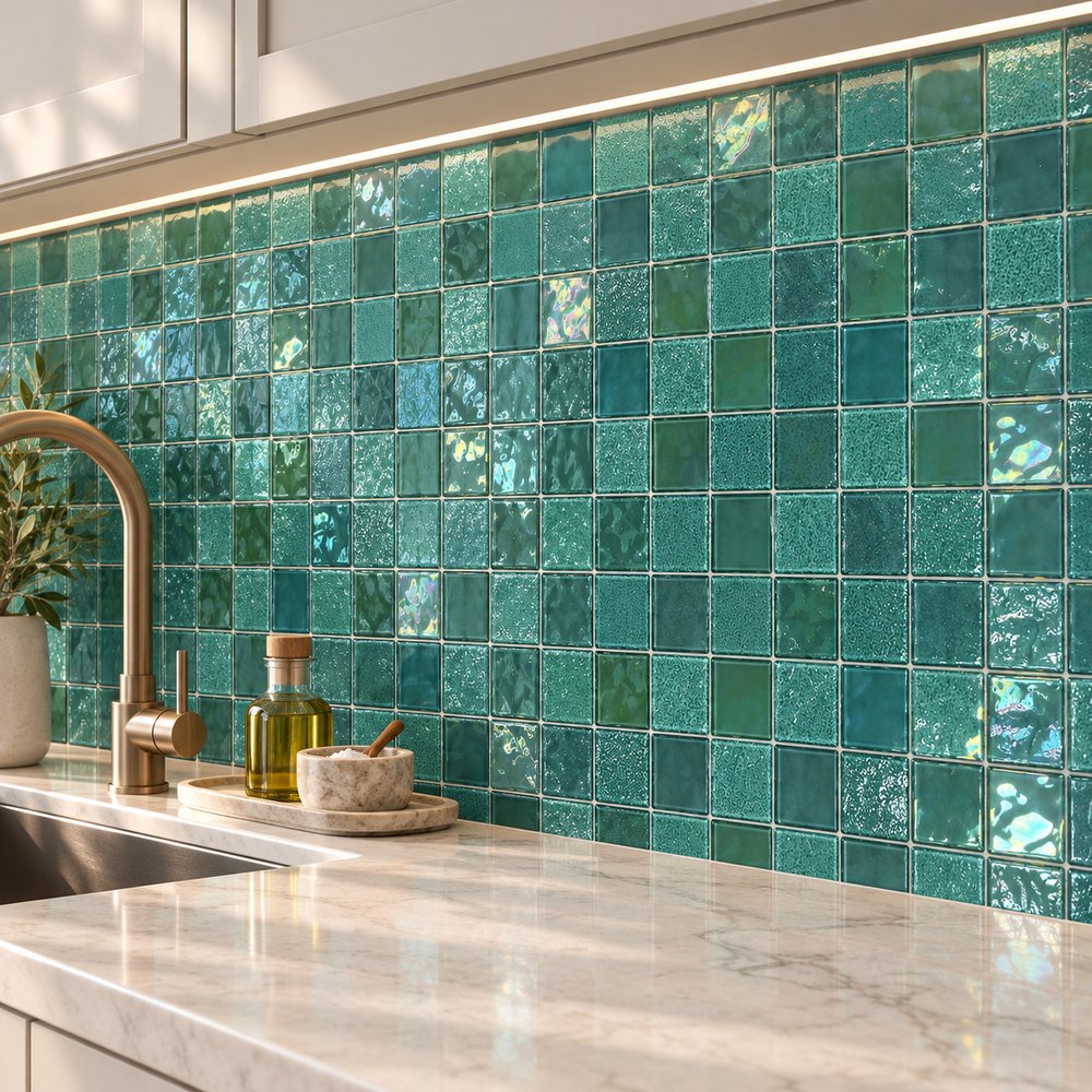 Jade Green Iridescent Glass Mosaic Tiles TQ36-FF7031