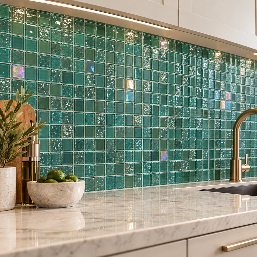 Jade Green Iridescent Glass Mosaic Tiles TQ36-FF7032
