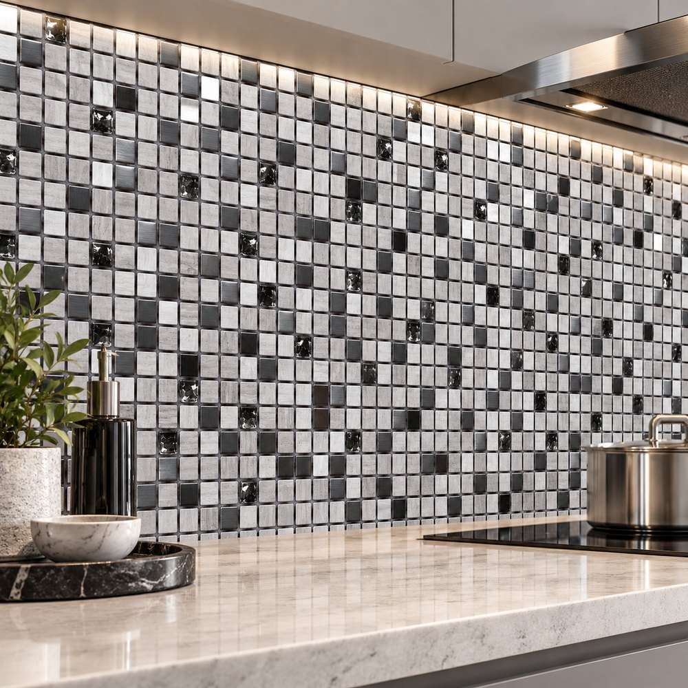 Silver Grey Textured Glass Mosaic Tiles TQ36-FF8009