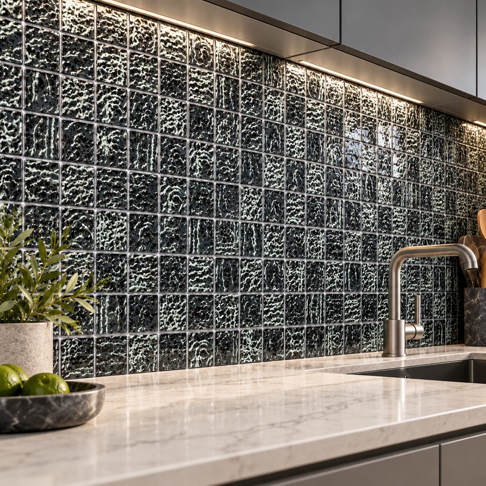 Black Silver Textured Glass Mosaic Tiles TQ36-FF8010