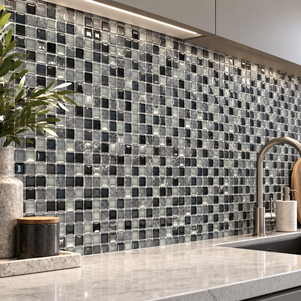 Grey Mix Textured Glass Mosaic Tiles TQ36-FF8016
