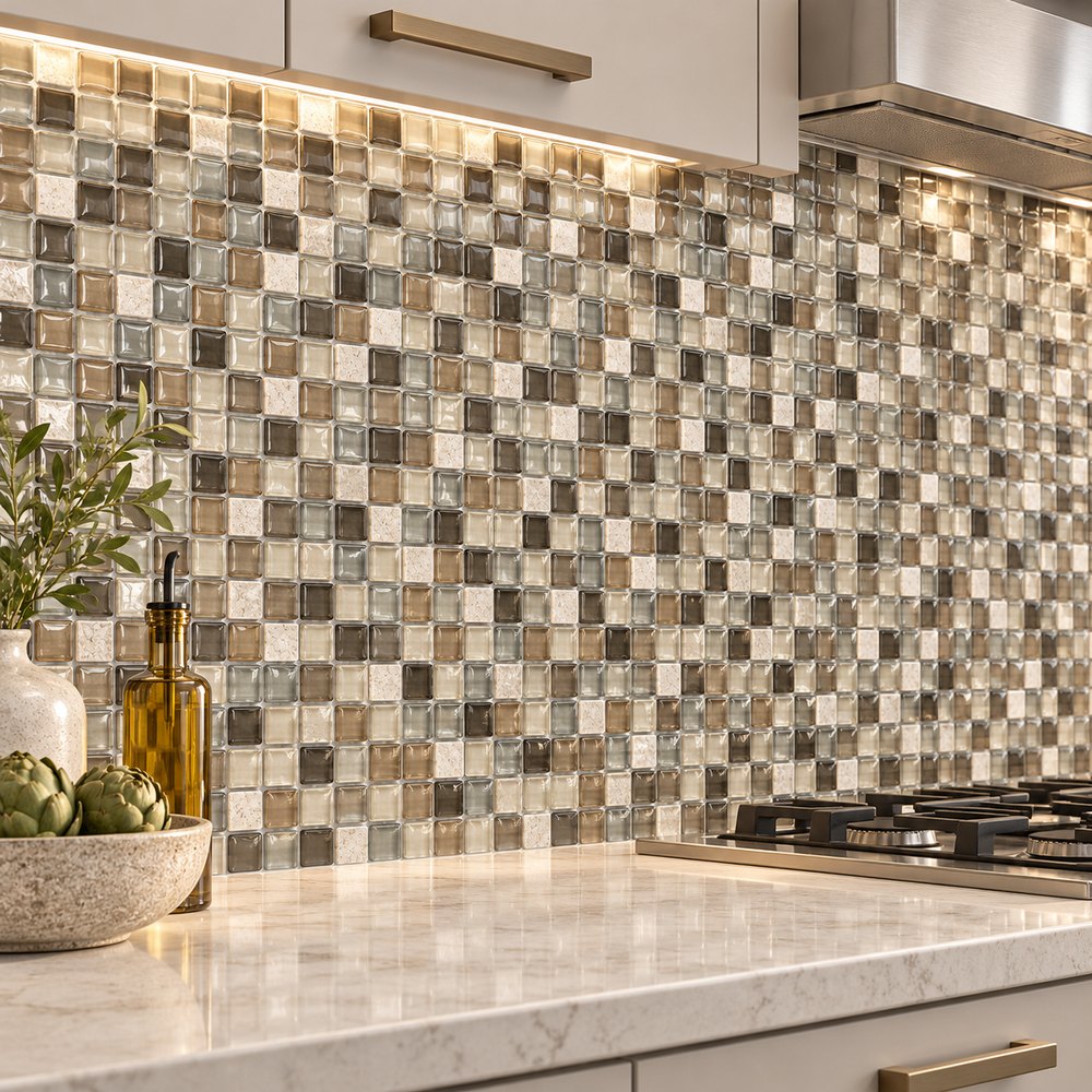 Champagne Beige Textured Glass Mosaic Tiles TQ36-FF8029